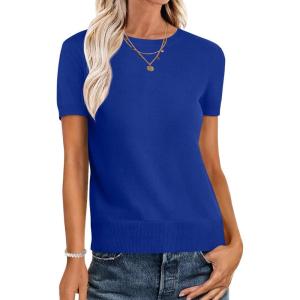 imageANRABESS Womens Short Sleeve Sweaters Wool Blend Crew Neck Sweater Shirts Business Casual Work Tops 2026 Summer OutfitsRoyal Blue