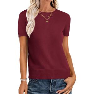 imageANRABESS Womens Short Sleeve Sweaters Wool Blend Crew Neck Sweater Shirts Business Casual Work Tops 2026 Summer OutfitsWine Red