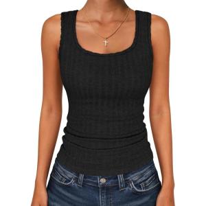 imageANRABESS Womens Sleeveless Scoop Neck Tank Tops Summer Basic Top Casual Soft Slim Fit Racerback Shirts 2026 Trendy OutfitsBlack