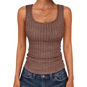 imageANRABESS Womens Sleeveless Scoop Neck Tank Tops Summer Basic Top Casual Soft Slim Fit Racerback Shirts 2026 Trendy OutfitsBrown