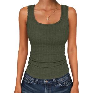 imageANRABESS Womens Sleeveless Scoop Neck Tank Tops Summer Basic Top Casual Soft Slim Fit Racerback Shirts 2026 Trendy OutfitsDeep Green