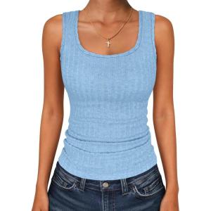 imageANRABESS Womens Sleeveless Scoop Neck Tank Tops Summer Basic Top Casual Soft Slim Fit Racerback Shirts 2026 Trendy OutfitsLight Blue