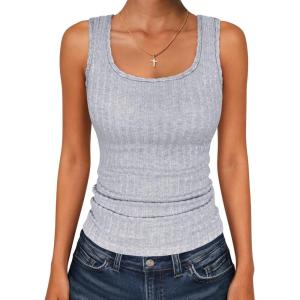 imageANRABESS Womens Sleeveless Scoop Neck Tank Tops Summer Basic Top Casual Soft Slim Fit Racerback Shirts 2026 Trendy OutfitsLight Grey