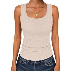 imageANRABESS Womens Sleeveless Scoop Neck Tank Tops Summer Basic Top Casual Soft Slim Fit Racerback Shirts 2026 Trendy OutfitsLight Khaki
