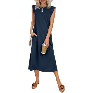 imageANRABESS Womens Summer Casual Midi Dress Sleeveless Crewneck Loose Split WrinkleFree Beach Travel Vacation Long SundressNavy Blue