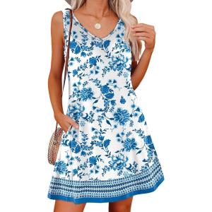 imageANRABESS Womens Summer Casual V Neck Sleeveless Mini Dress 2026 Beach Cover Up Sundress Trendy Cute Vacation ClothesWhite Blue Floral