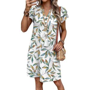 imageANRABESS Womens Summer Dress Casual Ruffle Short Sleeve V Neck Button Down Shift Mini Dresses 2026 Beach Vacation ClothesFloral Colorful