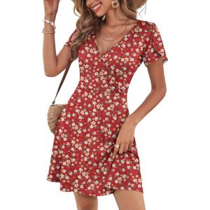 imageANRABESS Womens Summer Dresses Short Sleeve Wrap V Neck ALine Floral Mini Dress Causal Flowy Boho Beach Vacation SundressFloral Red