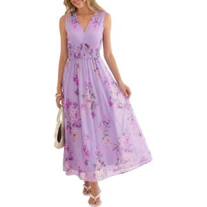 imageANRABESS Womens Summer Floral Dress V Neck Sleeveless A Line Wedding Guest Maxi Tulle Dresses Casual Beach Vacation ClothesPurple Rose Green