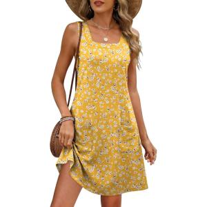 imageANRABESS Womens Summer Tank Dress Square Neck Sleeveless Mini Sundress with Pocket 2026 Casual Floral Beach Vacation OutfitsFloral Yellow Red