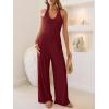 imageANRABESS Jumpsuits for Women Summer Halter V Neck Backless Wide Leg Flowy Rib Causal Dressy Rompers 2026 One Piece OutfitsBurgundy Red