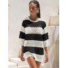 imageANRABESS Women 34 Sleeve Swimsuit Cover Up 2026 Summer Beach Vacation Clothes Crochet Knit Bathing Suit Swimwear Mini DressBlack White Stripe