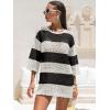 imageANRABESS Women 34 Sleeve Swimsuit Cover Up 2026 Summer Beach Vacation Clothes Crochet Knit Bathing Suit Swimwear Mini DressBlack White Stripe