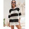 imageANRABESS Women 34 Sleeve Swimsuit Cover Up 2026 Summer Beach Vacation Clothes Crochet Knit Bathing Suit Swimwear Mini DressBlack White Stripe