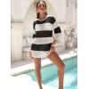 imageANRABESS Women 34 Sleeve Swimsuit Cover Up 2026 Summer Beach Vacation Clothes Crochet Knit Bathing Suit Swimwear Mini DressBlack White Stripe