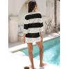imageANRABESS Women 34 Sleeve Swimsuit Cover Up 2026 Summer Beach Vacation Clothes Crochet Knit Bathing Suit Swimwear Mini DressBlack White Stripe