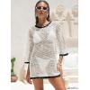 imageANRABESS Women 34 Sleeve Swimsuit Cover Up 2026 Summer Beach Vacation Clothes Crochet Knit Bathing Suit Swimwear Mini DressBlackwhite