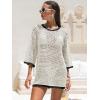 imageANRABESS Women 34 Sleeve Swimsuit Cover Up 2026 Summer Beach Vacation Clothes Crochet Knit Bathing Suit Swimwear Mini DressBlackwhite