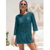 imageANRABESS Women 34 Sleeve Swimsuit Cover Up 2026 Summer Beach Vacation Clothes Crochet Knit Bathing Suit Swimwear Mini DressCyan