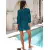 imageANRABESS Women 34 Sleeve Swimsuit Cover Up 2026 Summer Beach Vacation Clothes Crochet Knit Bathing Suit Swimwear Mini DressCyan