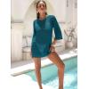 imageANRABESS Women 34 Sleeve Swimsuit Cover Up 2026 Summer Beach Vacation Clothes Crochet Knit Bathing Suit Swimwear Mini DressCyan