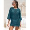 imageANRABESS Women 34 Sleeve Swimsuit Cover Up 2026 Summer Beach Vacation Clothes Crochet Knit Bathing Suit Swimwear Mini DressCyan