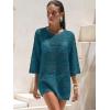 imageANRABESS Women 34 Sleeve Swimsuit Cover Up 2026 Summer Beach Vacation Clothes Crochet Knit Bathing Suit Swimwear Mini DressCyan