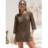 imageANRABESS Women 34 Sleeve Swimsuit Cover Up 2026 Summer Beach Vacation Clothes Crochet Knit Bathing Suit Swimwear Mini DressDeep Brown
