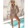 imageANRABESS Women 34 Sleeve Swimsuit Cover Up 2026 Summer Beach Vacation Clothes Crochet Knit Bathing Suit Swimwear Mini DressKhaki