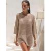 imageANRABESS Women 34 Sleeve Swimsuit Cover Up 2026 Summer Beach Vacation Clothes Crochet Knit Bathing Suit Swimwear Mini DressKhaki