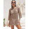 imageANRABESS Women 34 Sleeve Swimsuit Cover Up 2026 Summer Beach Vacation Clothes Crochet Knit Bathing Suit Swimwear Mini DressKhaki