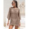 imageANRABESS Women 34 Sleeve Swimsuit Cover Up 2026 Summer Beach Vacation Clothes Crochet Knit Bathing Suit Swimwear Mini DressKhaki