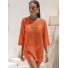 imageANRABESS Women 34 Sleeve Swimsuit Cover Up 2026 Summer Beach Vacation Clothes Crochet Knit Bathing Suit Swimwear Mini DressOrange