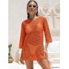 imageANRABESS Women 34 Sleeve Swimsuit Cover Up 2026 Summer Beach Vacation Clothes Crochet Knit Bathing Suit Swimwear Mini DressOrange