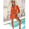 imageANRABESS Women 34 Sleeve Swimsuit Cover Up 2026 Summer Beach Vacation Clothes Crochet Knit Bathing Suit Swimwear Mini DressOrange