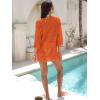 imageANRABESS Women 34 Sleeve Swimsuit Cover Up 2026 Summer Beach Vacation Clothes Crochet Knit Bathing Suit Swimwear Mini DressOrange