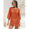imageANRABESS Women 34 Sleeve Swimsuit Cover Up 2026 Summer Beach Vacation Clothes Crochet Knit Bathing Suit Swimwear Mini DressOrange