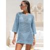 imageANRABESS Women 34 Sleeve Swimsuit Cover Up 2026 Summer Beach Vacation Clothes Crochet Knit Bathing Suit Swimwear Mini DressSky Blue