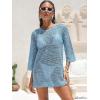 imageANRABESS Women 34 Sleeve Swimsuit Cover Up 2026 Summer Beach Vacation Clothes Crochet Knit Bathing Suit Swimwear Mini DressSky Blue