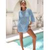 imageANRABESS Women 34 Sleeve Swimsuit Cover Up 2026 Summer Beach Vacation Clothes Crochet Knit Bathing Suit Swimwear Mini DressSky Blue