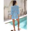 imageANRABESS Women 34 Sleeve Swimsuit Cover Up 2026 Summer Beach Vacation Clothes Crochet Knit Bathing Suit Swimwear Mini DressSky Blue