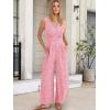 imageANRABESS Women Jumpsuits 2026 Casual Sleeveless V Neck Wide Leg Jumper Romper Beach Vacation Clothes Summer One Piece OutfitsPink White Floral