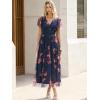 imageANRABESS Women Summer Floral Maxi Dress Short Sleeve Boho Flowy Tulle Beach Vacation Wedding Guest 2026 Party Long DressesBrown Floral Dark Blue