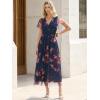 imageANRABESS Women Summer Floral Maxi Dress Short Sleeve Boho Flowy Tulle Beach Vacation Wedding Guest 2026 Party Long DressesBrown Floral Dark Blue