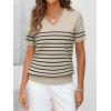 imageANRABESS Women Wool Blend Sweater Summer 2026 Short Sleeve V Neck Pullover Top Business Casual Outfit Beach Vacation ClothesBeige Black Stripe