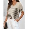 imageANRABESS Women Wool Blend Sweater Summer 2026 Short Sleeve V Neck Pullover Top Business Casual Outfit Beach Vacation ClothesBeige Black Stripe