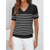 imageANRABESS Women Wool Blend Sweater Summer 2026 Short Sleeve V Neck Pullover Top Business Casual Outfit Beach Vacation ClothesBlack White Stripe