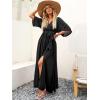 imageANRABESS Womens 12 Sleeve Beach Wedding Guest Maxi Dresses 2026 Summer Wrap V Neck Boho Floral Flowy Slit Long DressesBlack