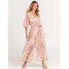 imageANRABESS Womens 12 Sleeve Beach Wedding Guest Maxi Dresses 2026 Summer Wrap V Neck Boho Floral Flowy Slit Long DressesFloral Pink