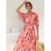 imageANRABESS Womens 12 Sleeve Beach Wedding Guest Maxi Dresses 2026 Summer Wrap V Neck Boho Floral Flowy Slit Long DressesFloral Red Pink